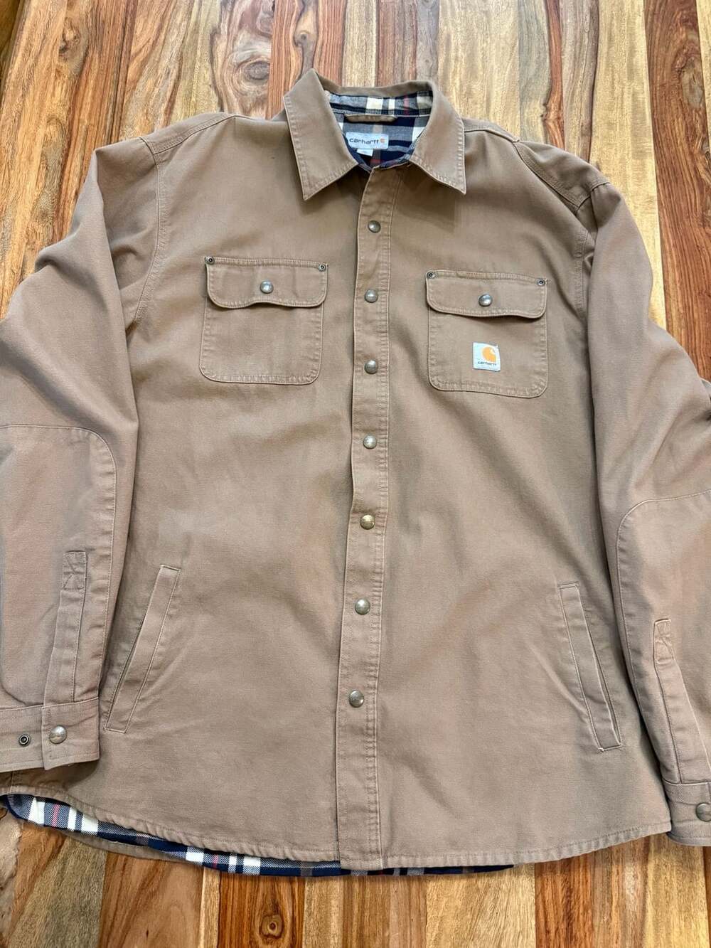 Carhartt Weathered Canvas Shirt Jac Brown Plaid Lined Workwear